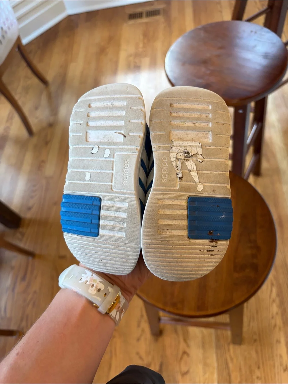 adidas Kids Blue and Neon Green Slip-On Sneakers with White Stripes